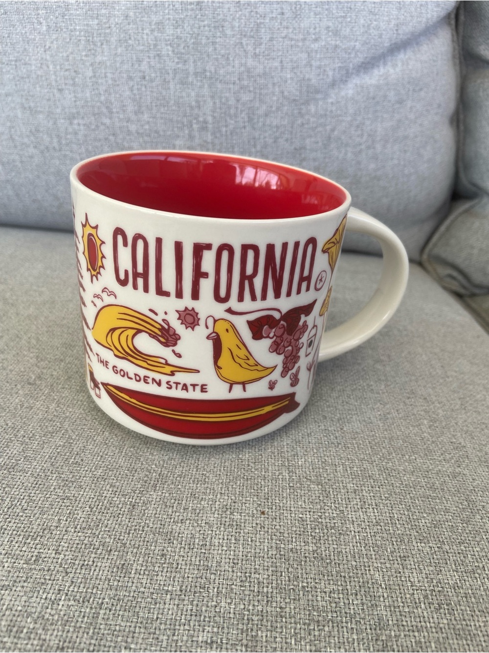 Starbucks California Mug with Red Interior and Yellow Artwork